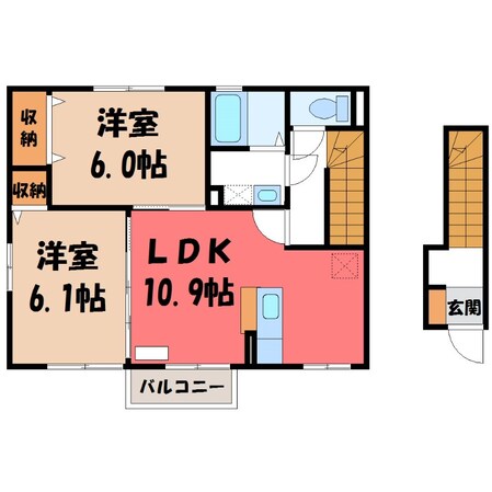 宇都宮駅 バス20分  駒生運動公園下車：停歩7分 2階の物件間取画像